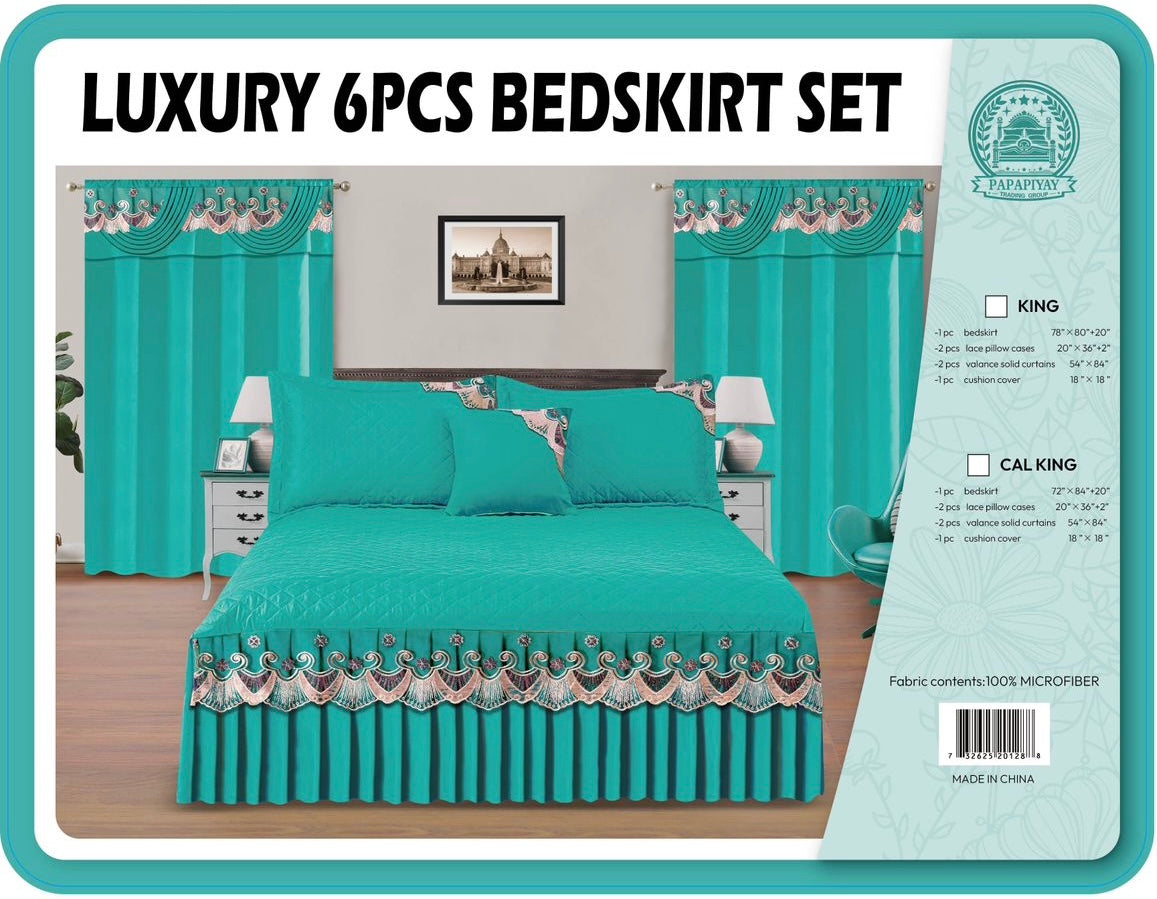 6PC Bedskirt Set With Matching Curtains ( Tou Lumen)