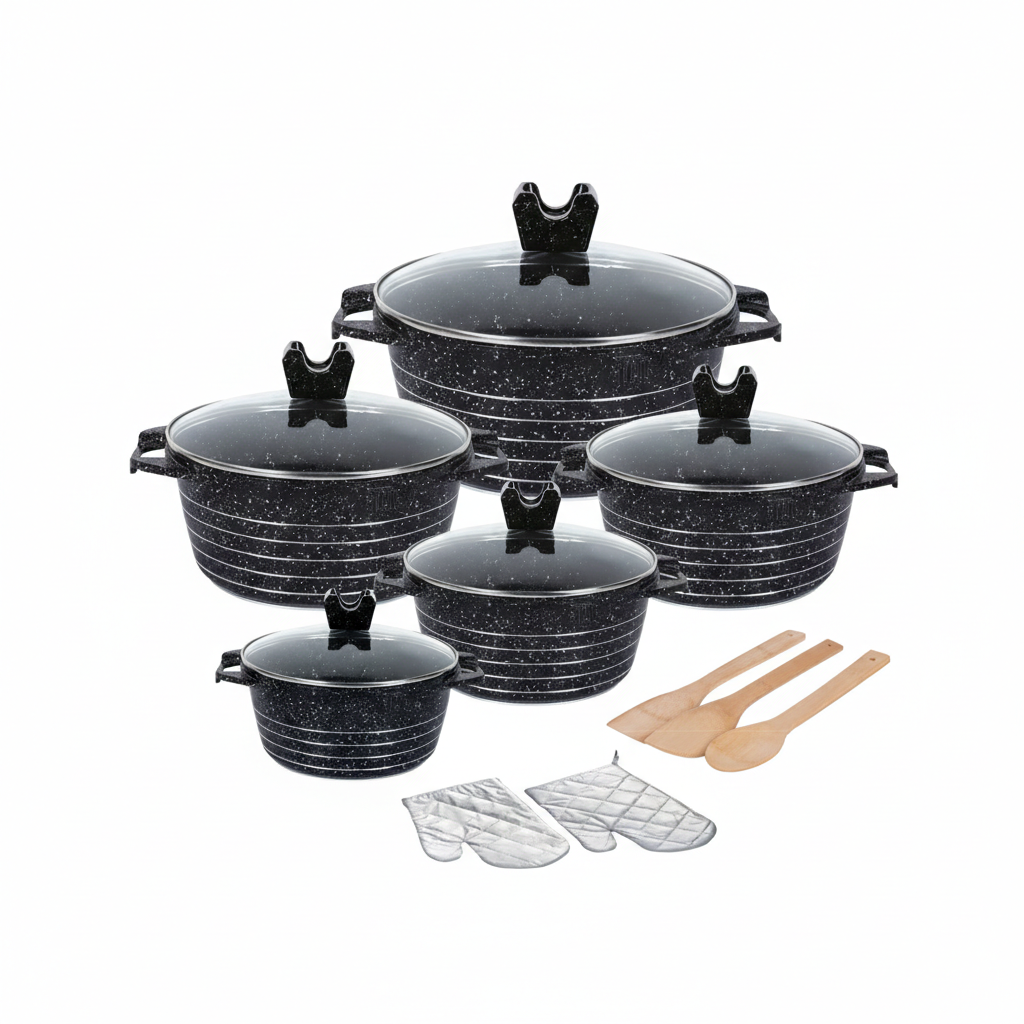 15Pc Non-Stick Ceramic Coated Pot Set