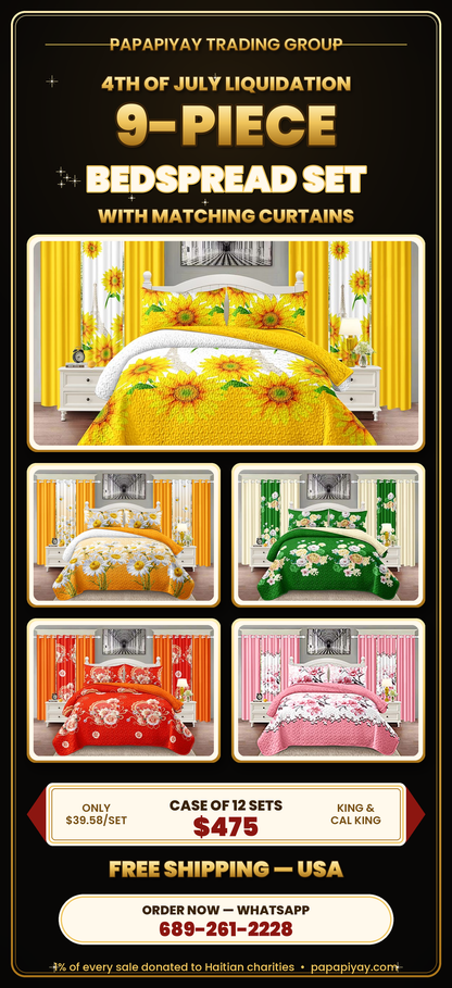 9-Piece Bedspread Set With 6 Matching Curtains