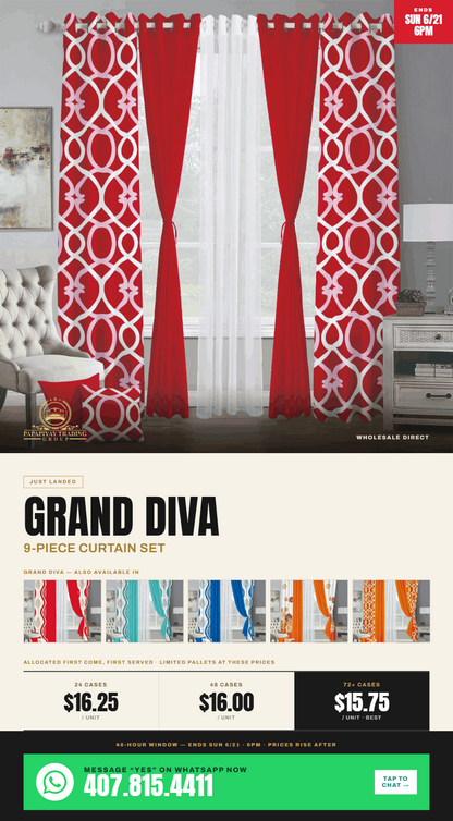 9pcs Grand Diva Window Curtains Set | 54”x 84"x4pcs