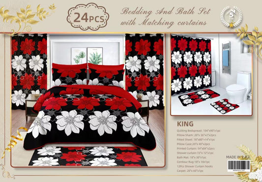 24 Pcs Bedspread With Matching Curtains